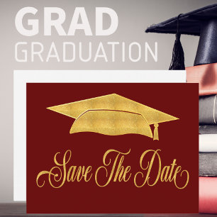 Carte Postale Faire-part Sauver La Date Graduation Faux Or Diplômé
