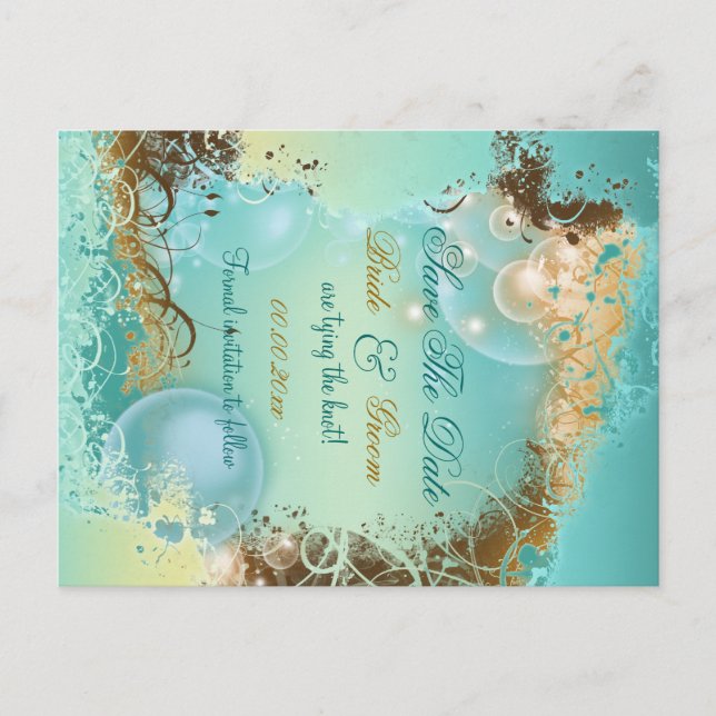 Carte Postale Faire-part "Sauver la date" mariage thème plage aqua (Devant)