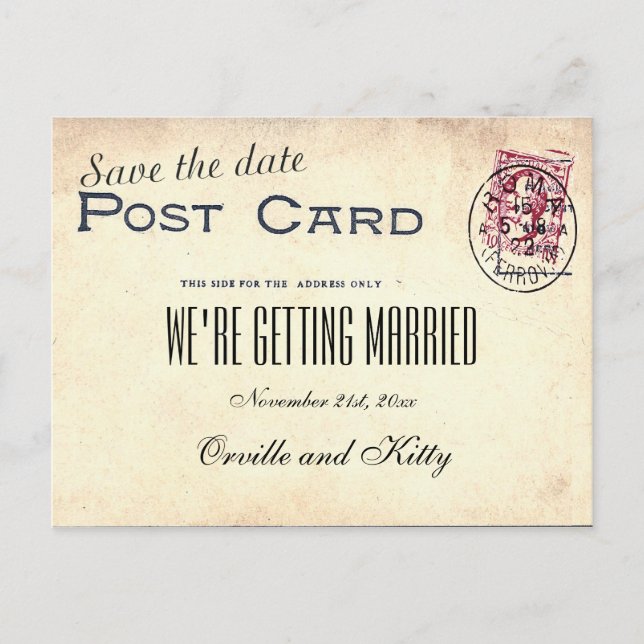Carte Postale Faire-part Sauver la date Mariage Vintage (Devant)