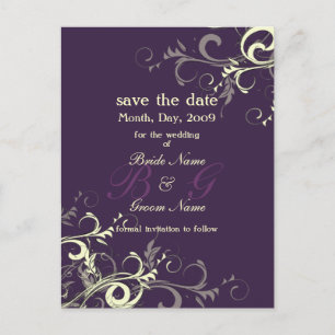 Carte Postale Faire-part Sauver la date, monogramme crème tourbillonne/DIY