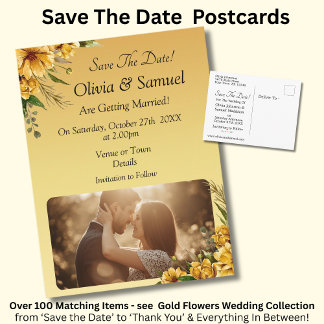 Carte Postale Faire-part Sauver la date - Photo avec fleurs jaune doré