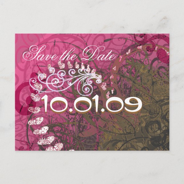 Carte Postale Faire-part Sauver la date Rasberry Cœurs - - (Devant)