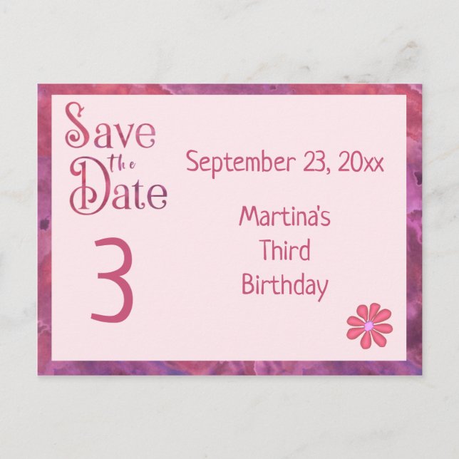 Carte Postale Faire-part Sauvez la date du troisième anniversaire pour une  (Devant)