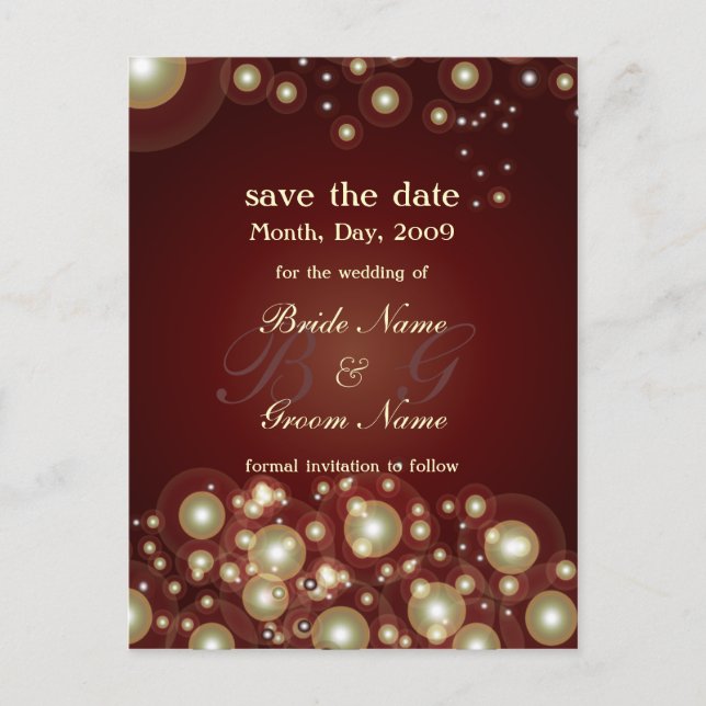 Carte Postale Faire-part Sauvez la date, monogramme + bulles de champagne (Devant)