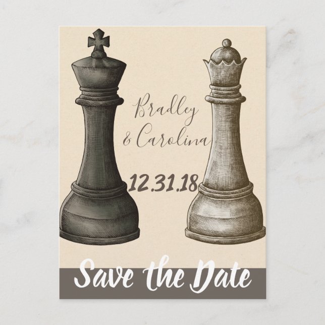 Carte Postale Faire-part Sauvez la date Roi Reine d'échecs (Devant)
