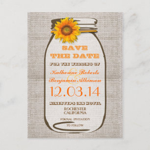 Carte Postale Faire-part sauvez la date rustique toile de jute pot mason to