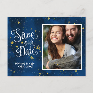 Carte Postale Faire-part Sauvez la date Starry Night Or Nuit Aquarelle |