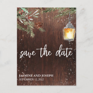 Carte Postale Faire-part Sauvez la date Winter Rustic Wood Noël