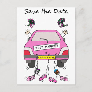 Carte Postale Faire-part Sauvez la voiture-caricature Mariage de date Lesbi