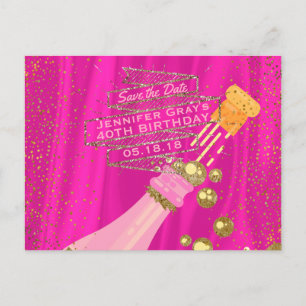 Carte Postale Faire-part Sauvez l'anniversaire de Champagne de femme