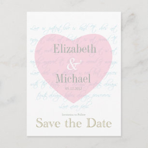 Carte Postale Faire-part Sauvez le poème de date avec le coeur