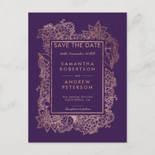 Carte Postale Faire-part Sauvez le raisin rose floral de pourpre d'or de