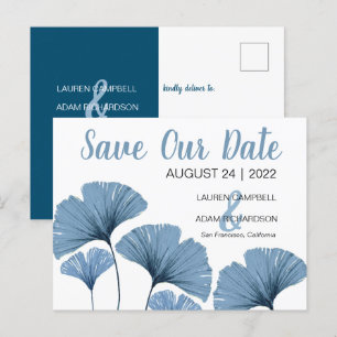 Carte Postale Faire-part Sauvez notre date Mariage Bleu et Blanc