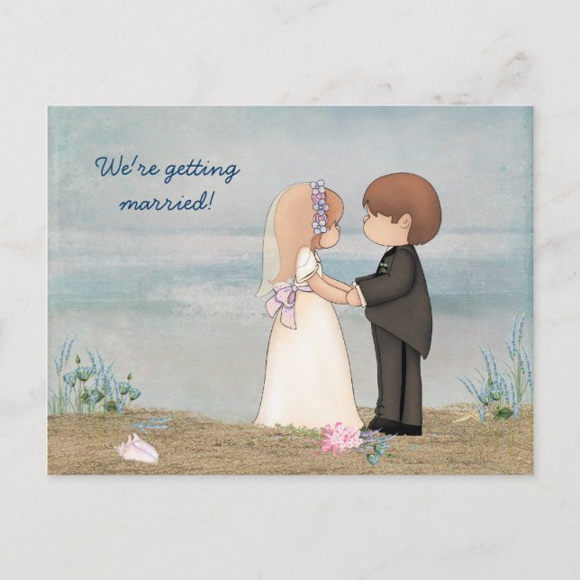 Carte Postale Faire-part Save The Date mignon couple sur la plage (Devant)