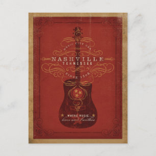 Carte Postale Faire-part Save the date Nashville, TN - Guitare rouge