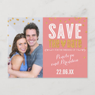 Carte Postale Faire-part SAVE THE DATE or parties scintillant confetti cora