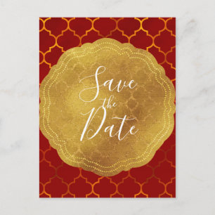 Carte Postale Faire-part Sceau d'or Feuille de Fiery Red Indien Économisez 