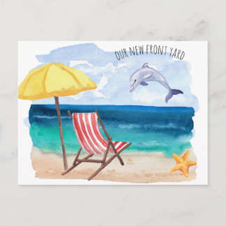 Carte Postale Faire-part Scène de plage du dauphin qui saute Nouvelle adres