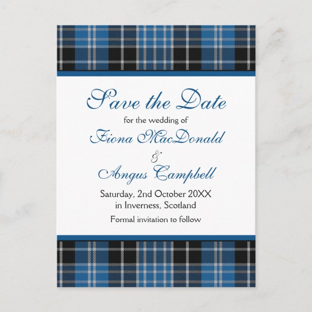 Carte Postale Faire-part Scottish Clarke Clark Tartan Wedding Enregistrer l (Devant)