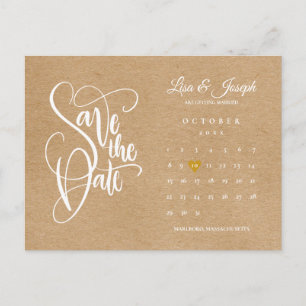 Carte Postale Faire-part Script Calendar Enregistrer la date Gold Heart Car