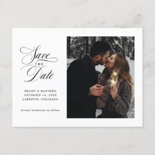 Carte Postale Faire-part Script classique photo simple Enregistrer la date