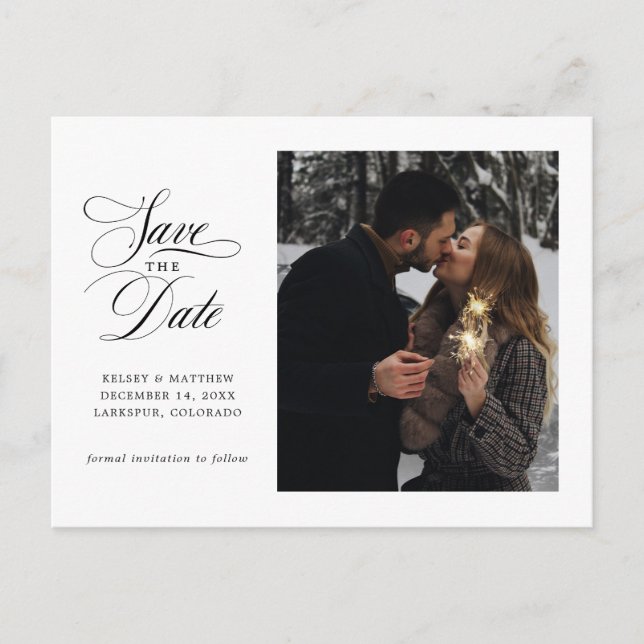 Carte Postale Faire-part Script classique photo simple Enregistrer la date (Devant)