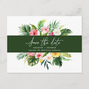 Carte Postale Faire-part Script de feuillage d'aquarelle tropicale enregist