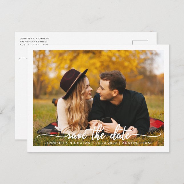 Carte Postale Faire-part Script de photo pour sauvegarde de date (Devant / Derrière)