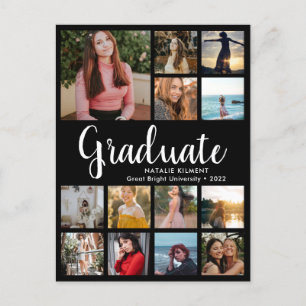 Carte Postale Faire-part Script Graduate 14 Photo Collage noir Graduation