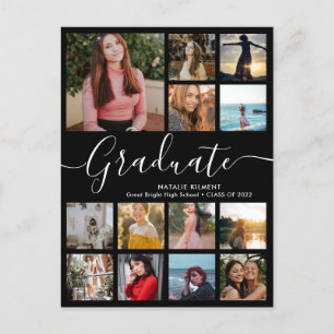 Carte Postale Faire-part Script Graduate 14 Photo Collage noir Graduation