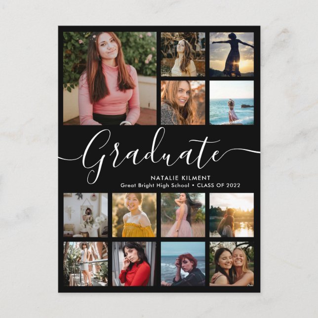 Carte Postale Faire-part Script Graduate 14 Photo Collage noir Graduation (Devant)