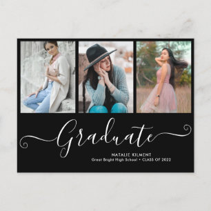 Carte Postale Faire-part Script Graduate 3 Photo Collage noir Graduation