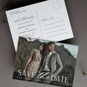 Carte Postale Faire-part Script lisse Mariage photo Enregistrer la date