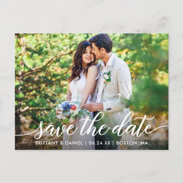 Carte Postale Faire-part Script Moderne Couple Photo Enregistrer La Date W (Devant)