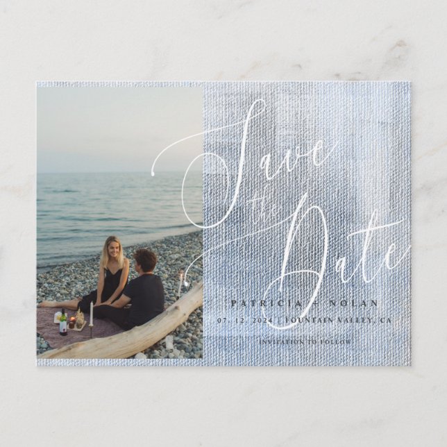 Carte Postale Faire-part Script moderne mariage photo Enregistrer la date (Devant)