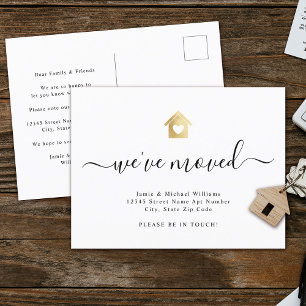 Carte Postale Faire-part Script moderne Nous avons déménagé Gold Heart Hous