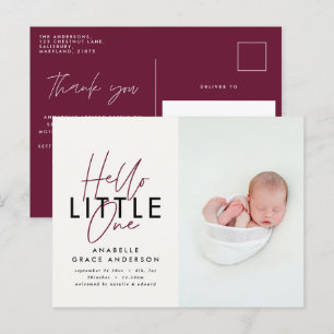Carte Postale Faire-part Script moderne photo bonjour petit un