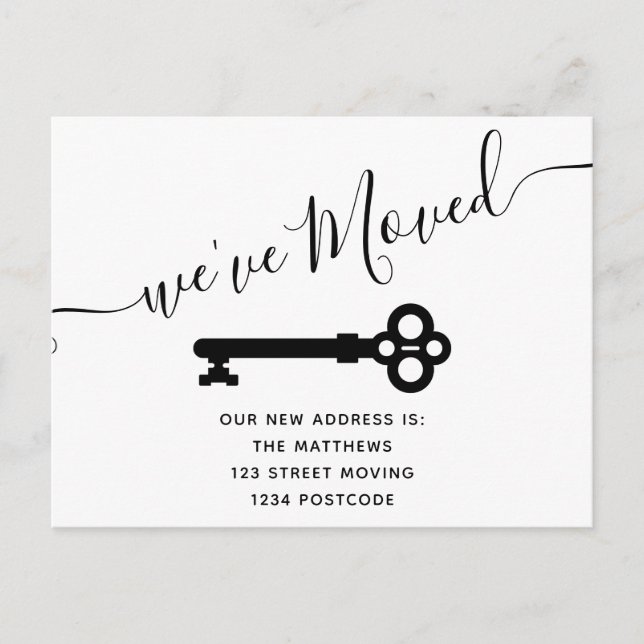 Carte Postale Faire-part Script noir blanc touche minimum déplacement (Devant)