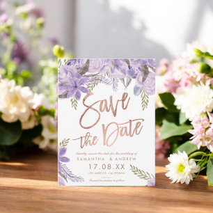 Carte Postale Faire-part Script or rose Floral lavender enregistrer la date