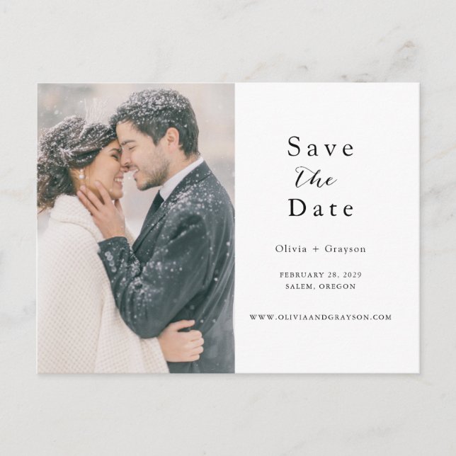 Carte Postale Faire-part Script Photo Enregistrer la date (Devant)