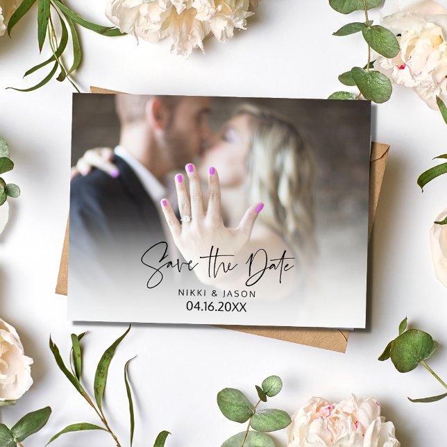 Carte Postale Faire-part Script photo moderne Budget Mariage Enregistrer la (Modern Photo Script Budget Wedding Save the Date)