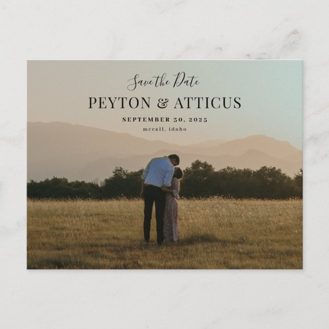 Carte Postale Faire-part Script Police Paysage Photo Enregistrer la date Ca (Devant)