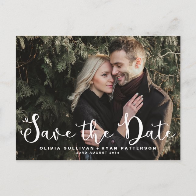 Carte Postale Faire-part Script romantique | Photo Enregistrer la date Cart (Devant)