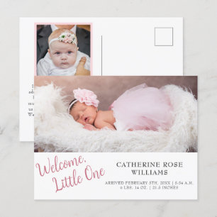 Carte Postale Faire-part Script rose moderne fille bébé fille naissance