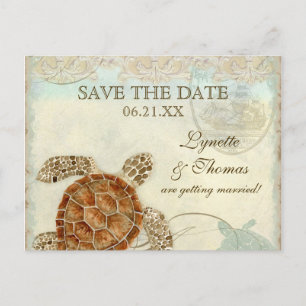 Carte Postale Faire-part Sea Turtle Modern Coastal Ocean Beach Swirls