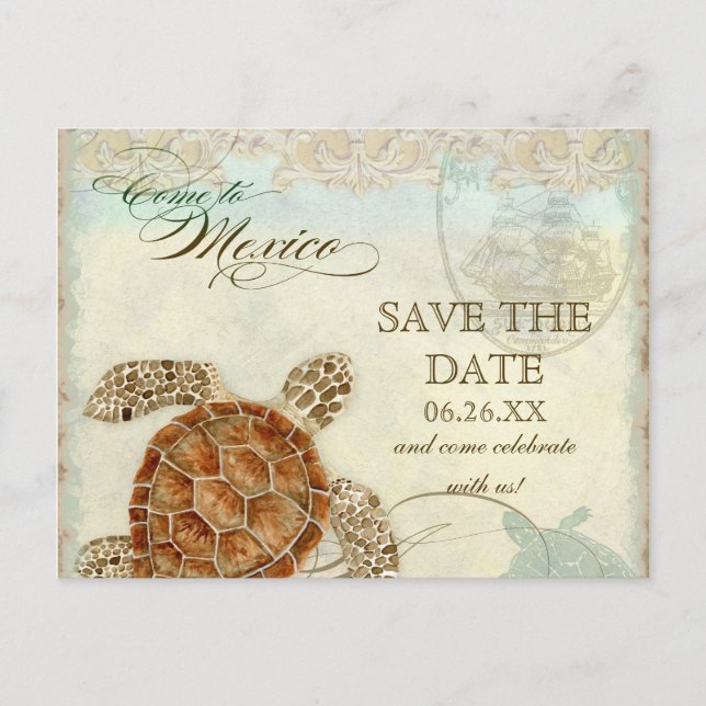 Carte Postale Faire-part Sea Turtle Modern Coastal Ocean Beach Swirls (Devant)