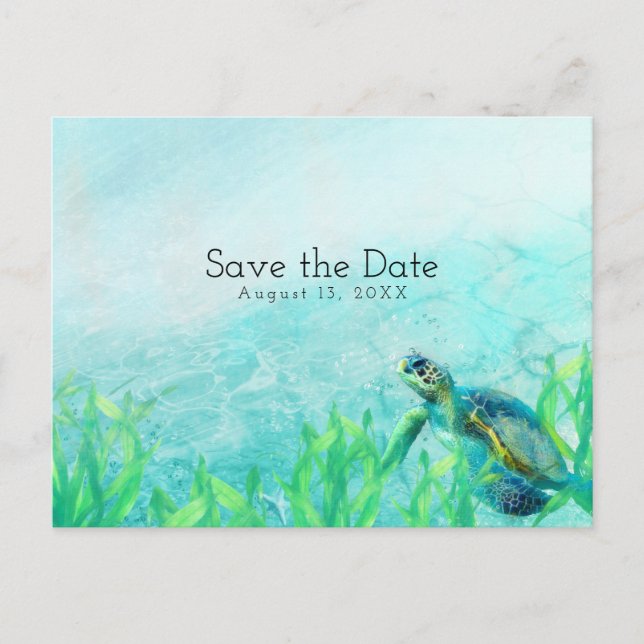 Carte Postale Faire-part Sea Turtle Ocean Beach Art Wedding Enregistrer la  (Devant)