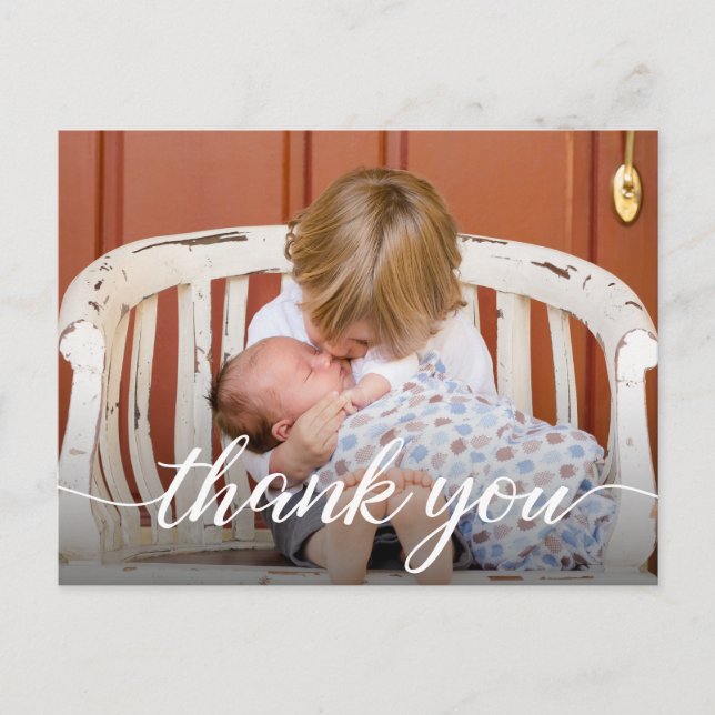 Carte Postale Faire-part Second Baby Photo merci Script Birth (Devant)