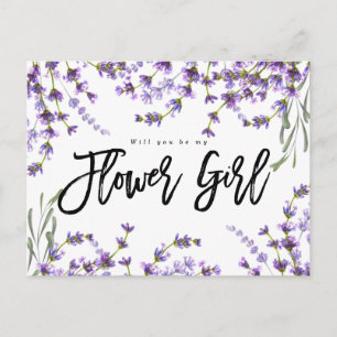 Carte Postale Faire-part seras-tu ma fille aux fleurs boho lavande florale