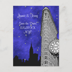 Carte Postale Faire-part Silhouette de la skyline de Flatiron NYC Bleu Enre